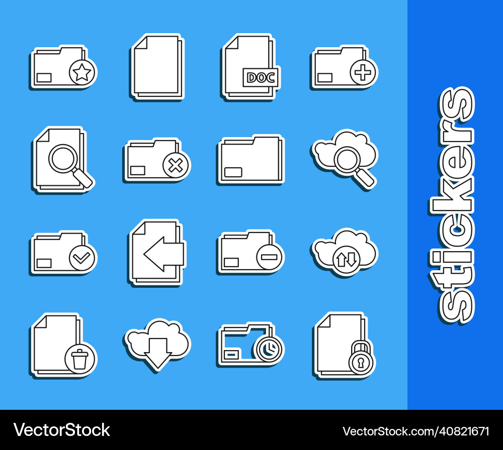 Set line document and lock cloud download upload Set line document and lock cloud download upload vector image