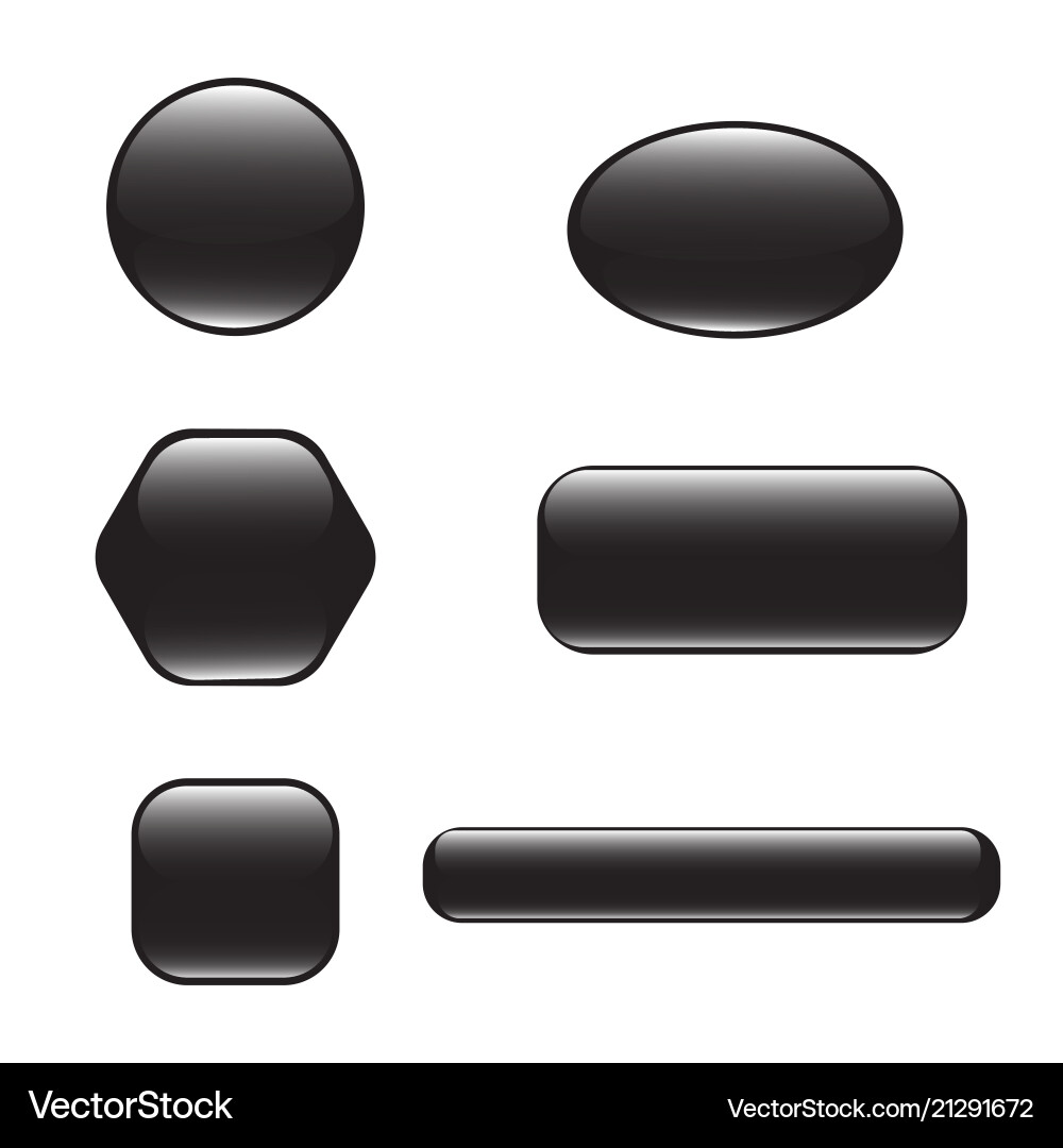 Black Button Set - Square & Rounded Vector Image