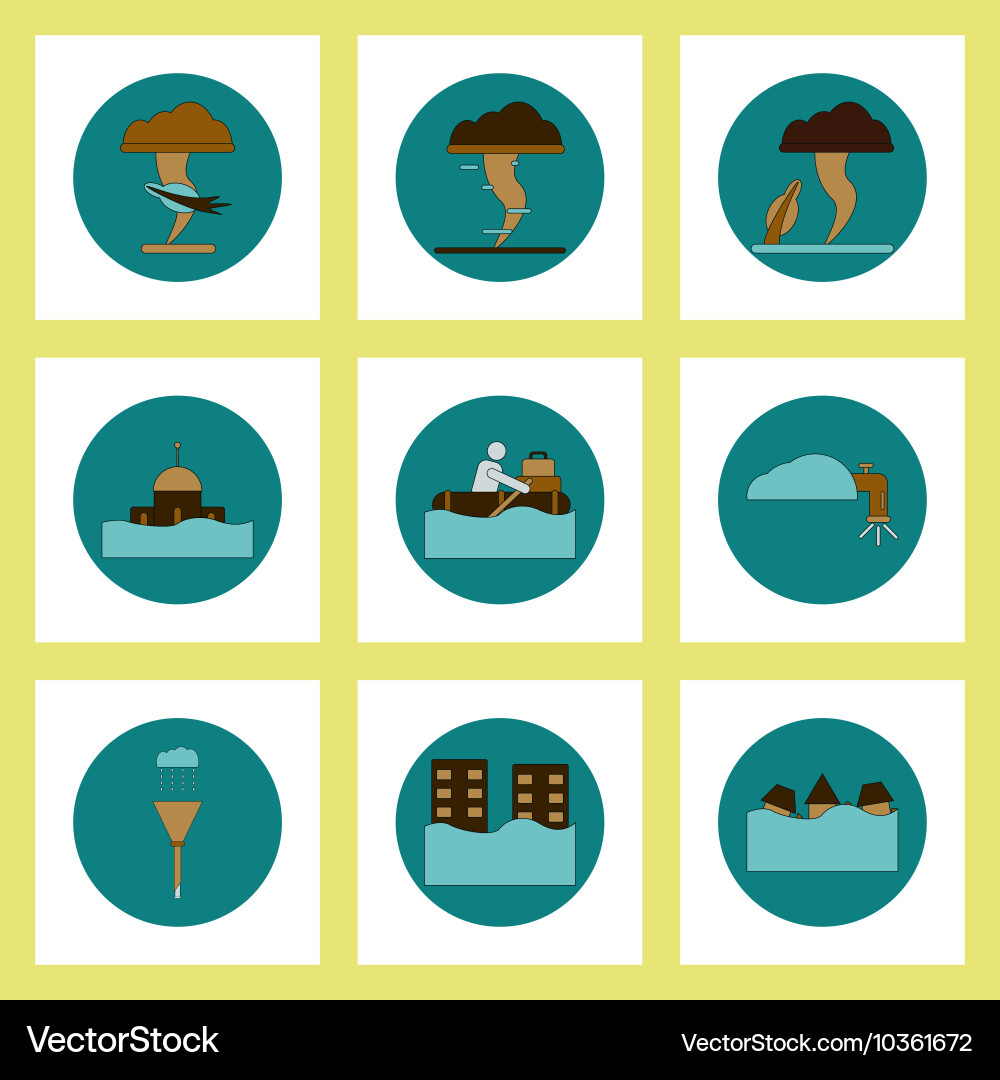 Collection of icons in flat style flood vector image