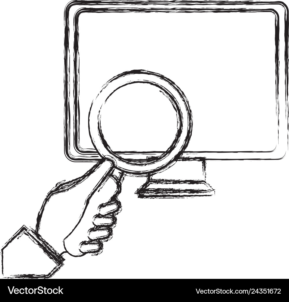 Computer desktop with magnifying glass vector image