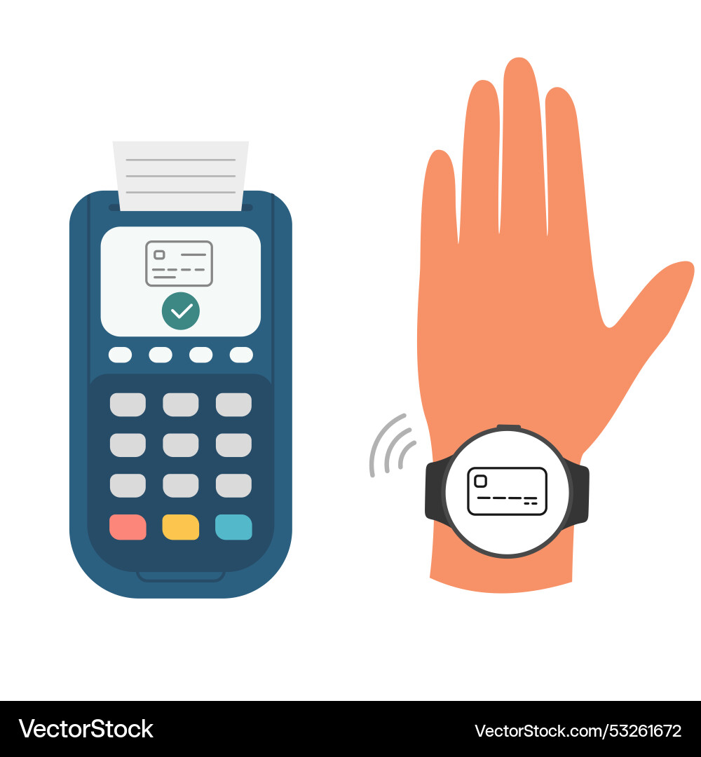 Hand with smartwatch nfc technology Vector Image