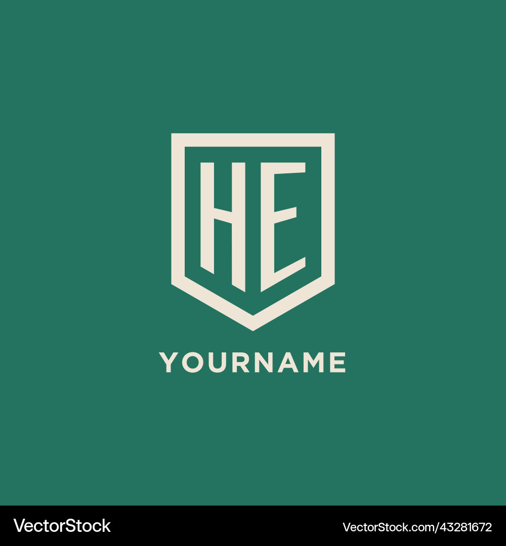 He initial logo monogram shield geometric shape vector image