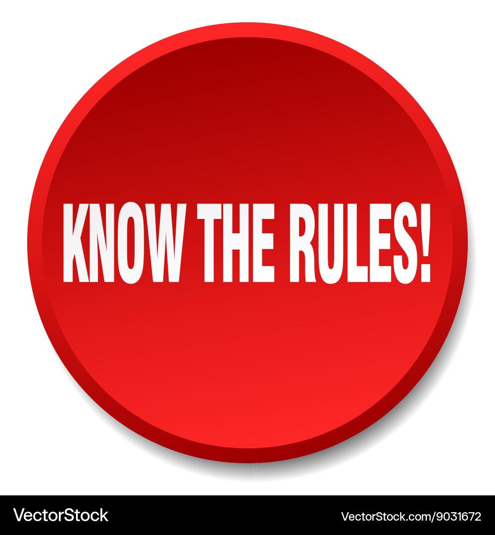 Know the rules red round flat isolated push button Vector Image