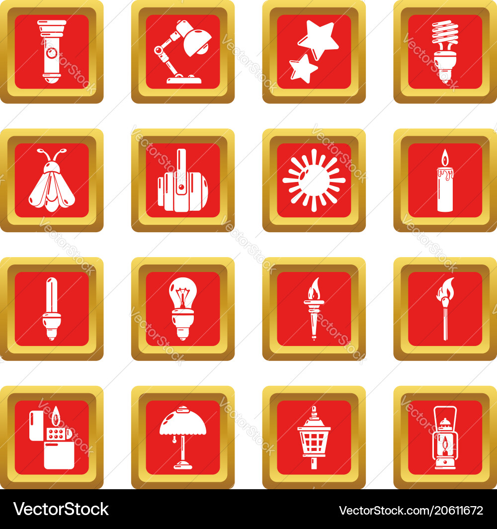Light source icons set red square Light source icons set red square vector image