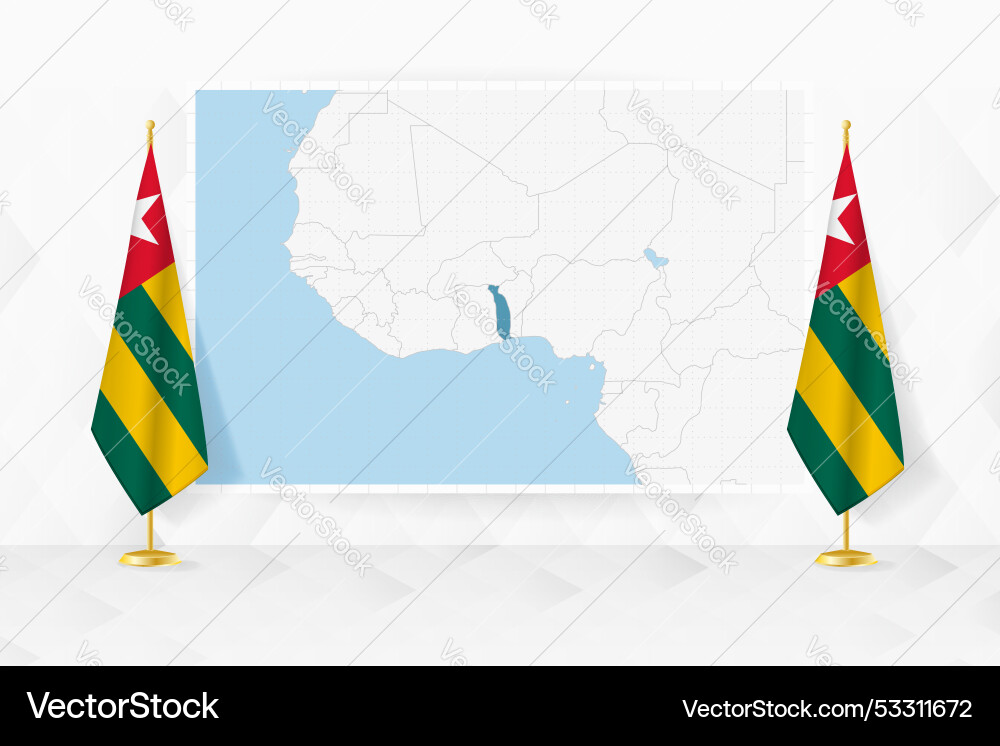 Map of togo and flags on flag stand vector image