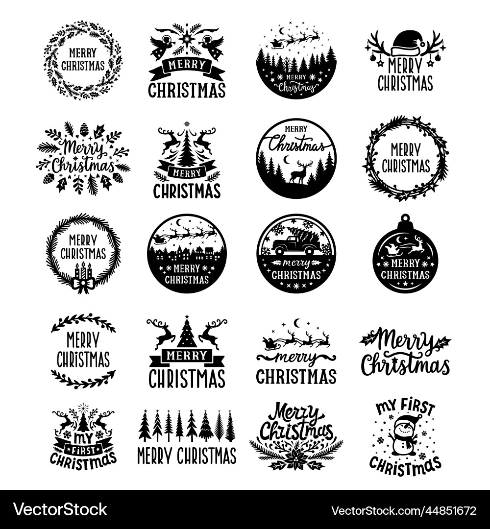 Merry Christmas Text & Ornament Set vector image