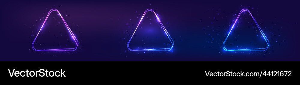 Neon double rounded triangle frame with shining Neon double rounded triangle frame with shining vector image