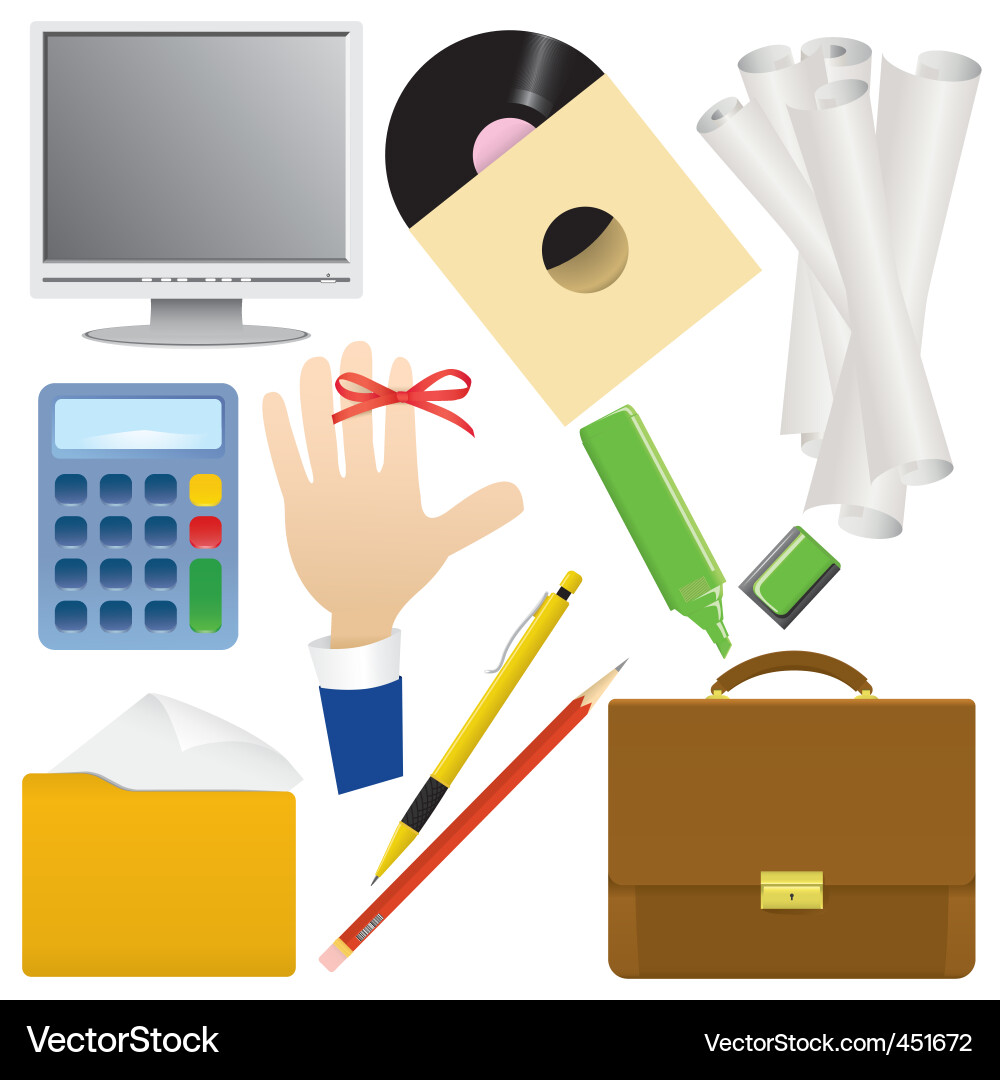 Office object set vector image
