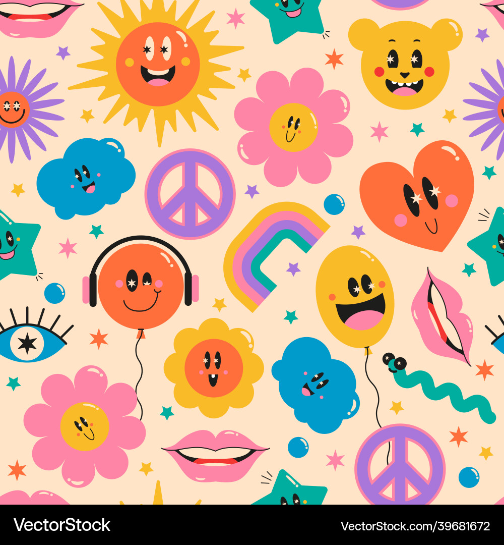 Retro Floral & Star Pattern Vector Image
