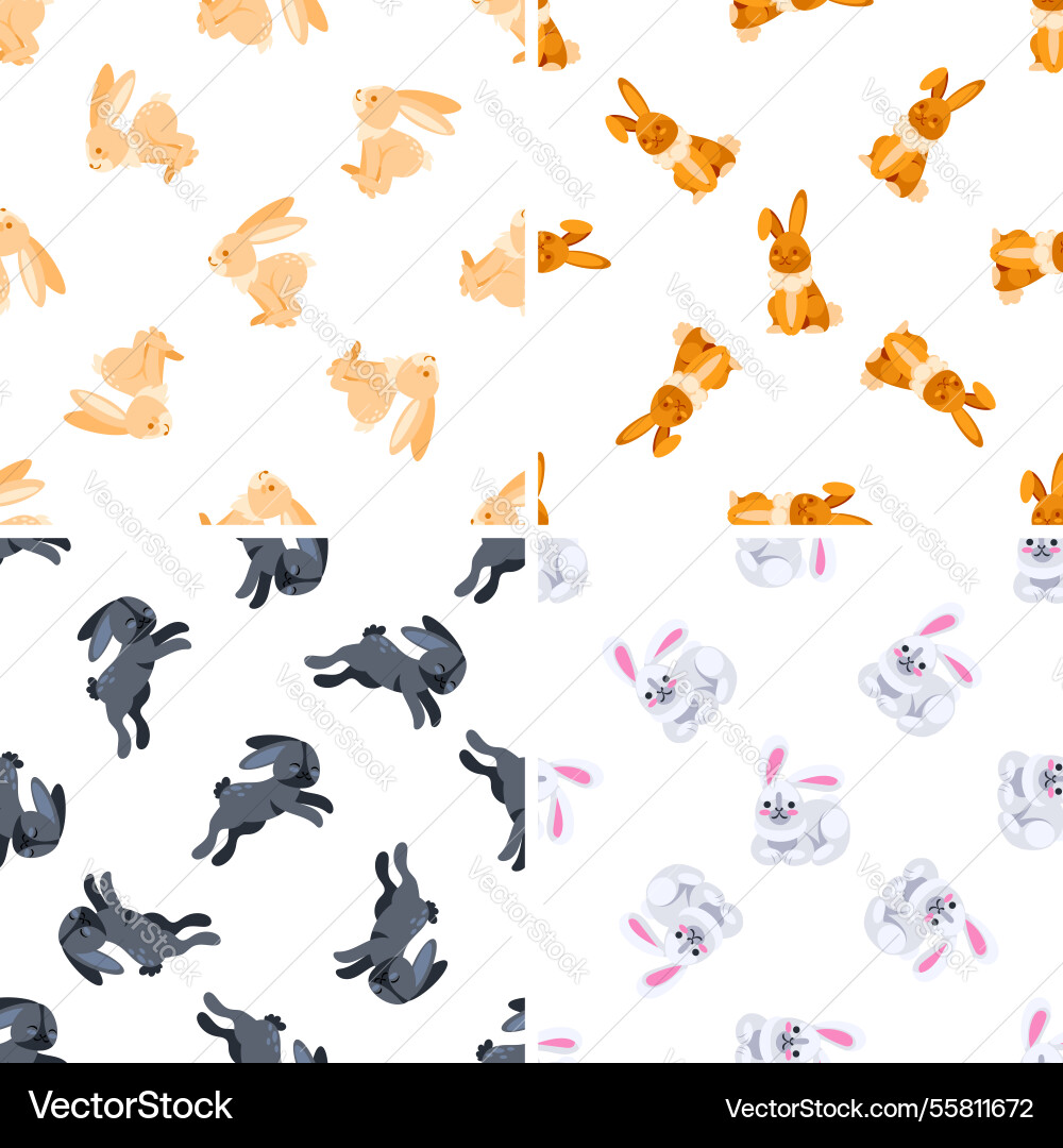 Seamless pattern with cute rabbits lying sitting Seamless pattern with cute rabbits lying sitting Vector Image