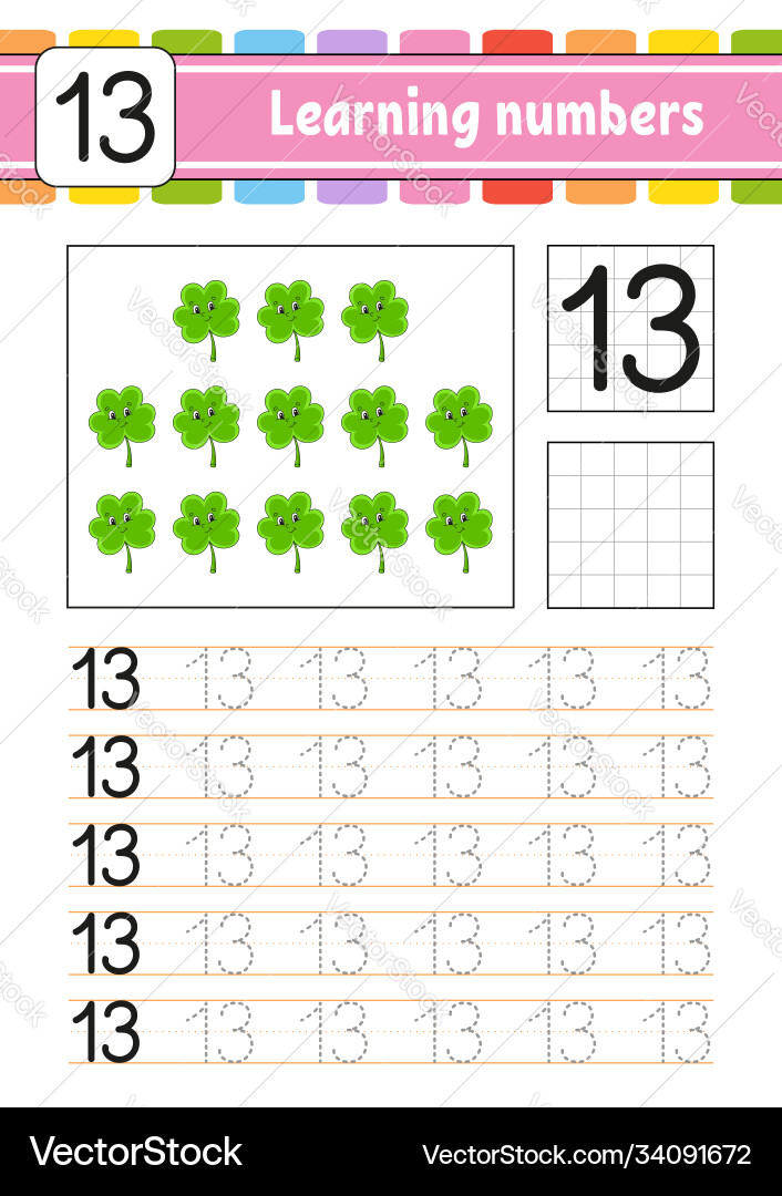 Trace and write numbers handwriting practice Vector Image