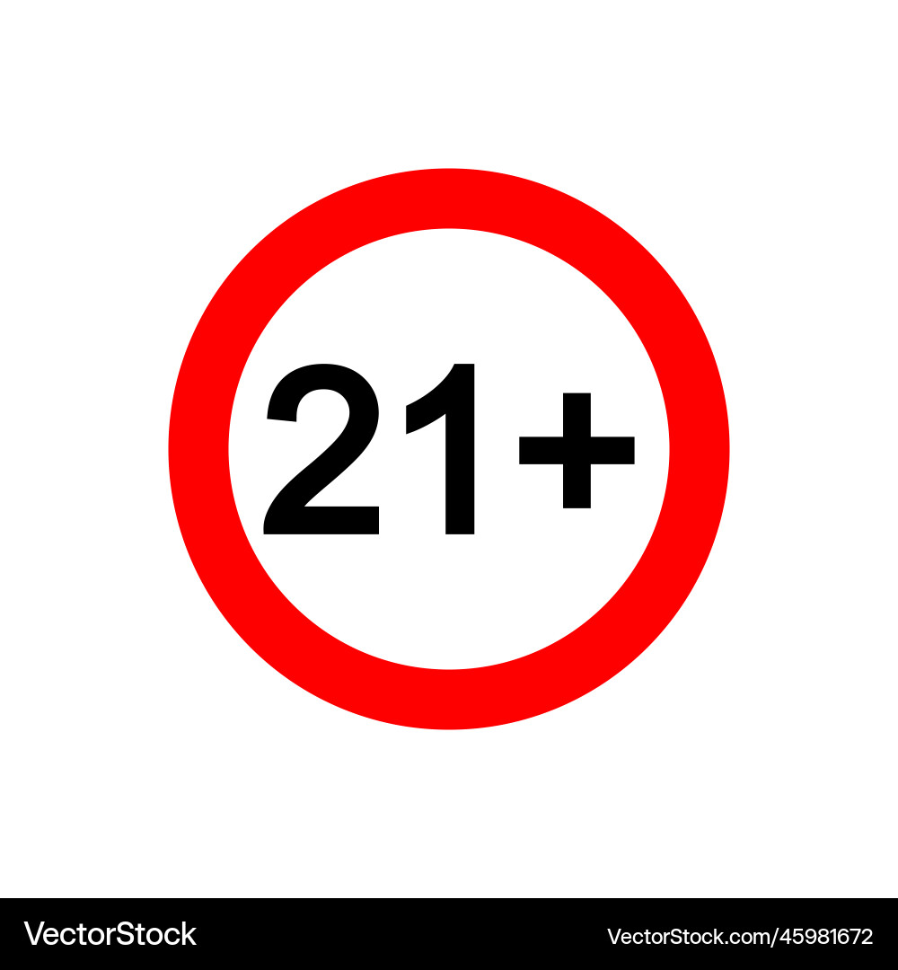 Twenty one plus icon number 21 in red circle Vector Image