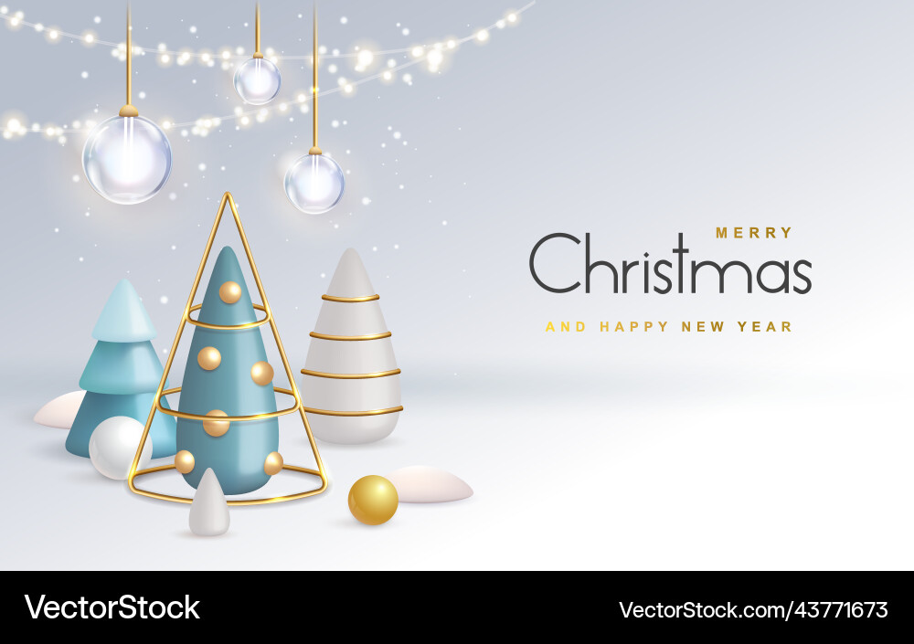 Background with 3d plastic christmas trees Vector Image
