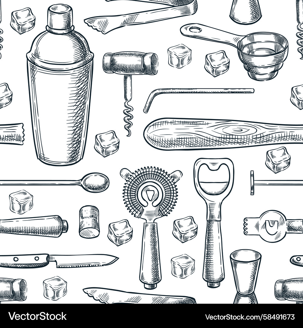 Bar Tools Sketch Seamless Pattern Vector Image