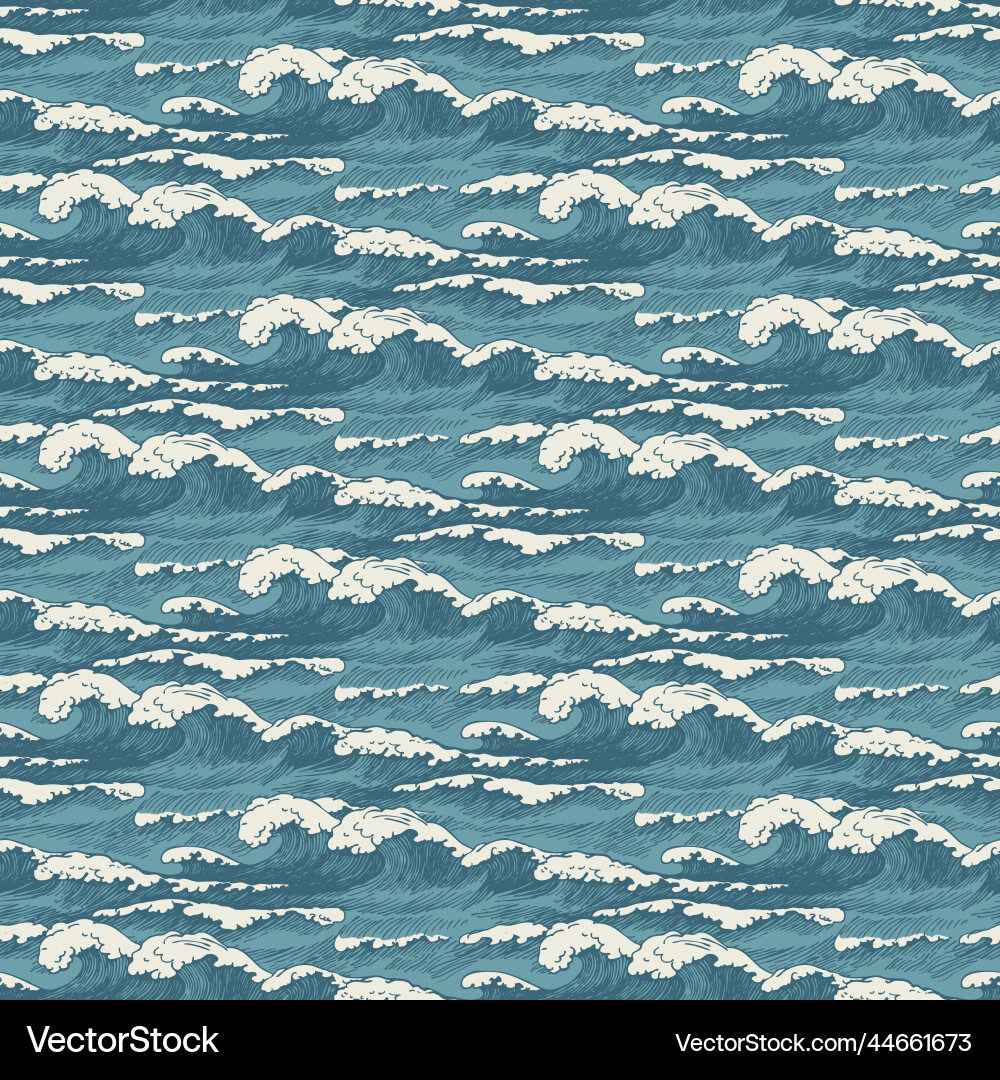 Seamless pattern with hand-drawn waves in retro vector image