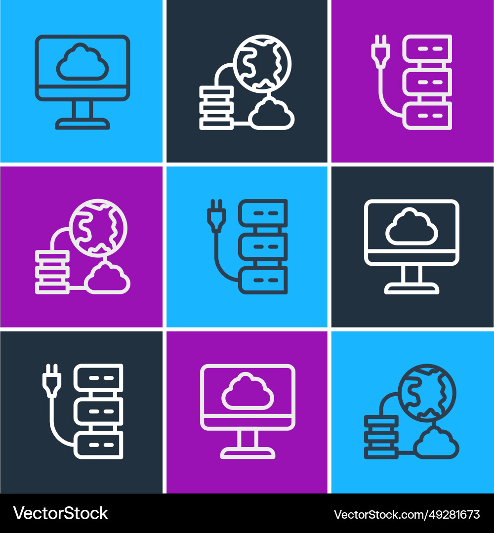 Set line cloud technology data transfer server Set line cloud technology data transfer server vector image