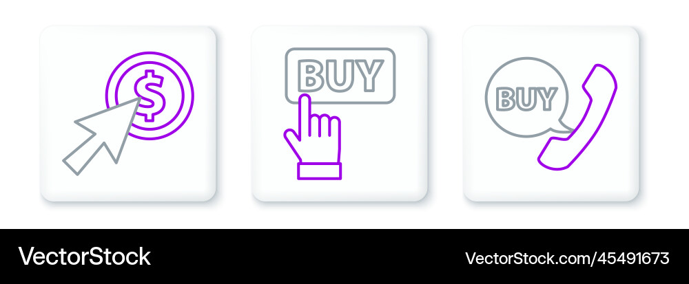 Set line phone and speech bubble with buy cursor vector image