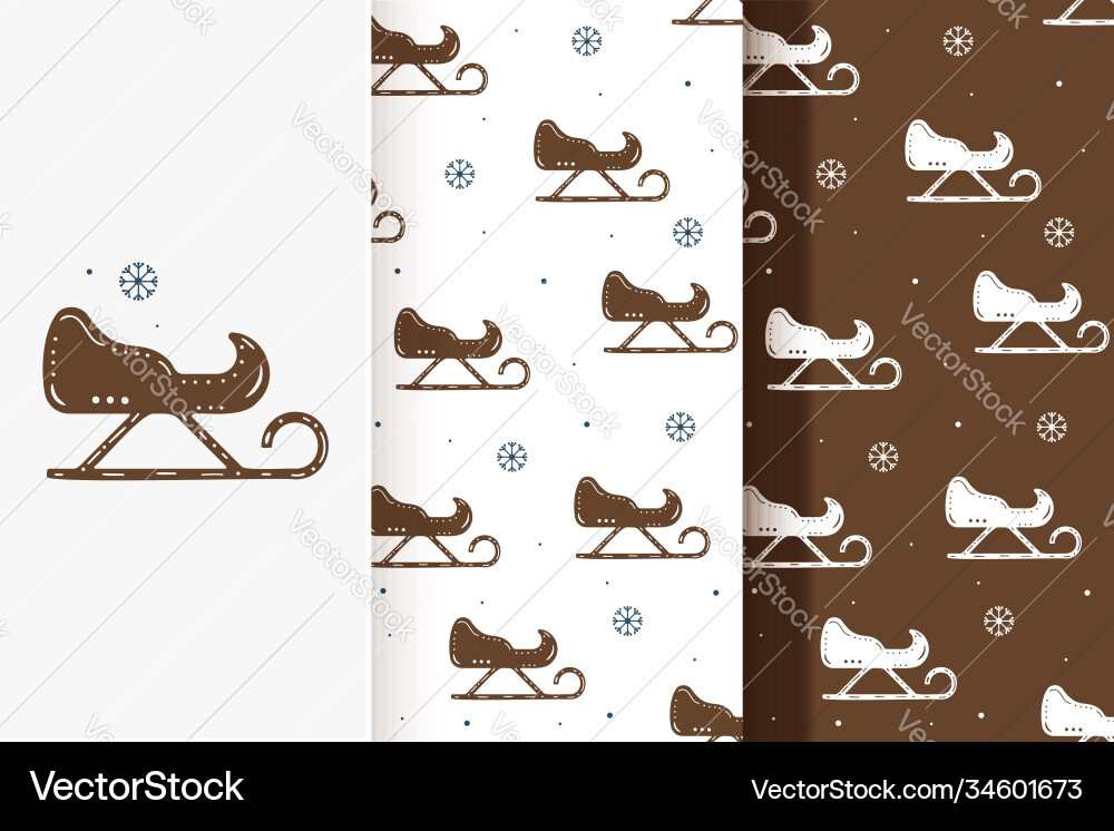 Set seamless patterns sledges and snowflakes Set seamless patterns sledges and snowflakes vector image