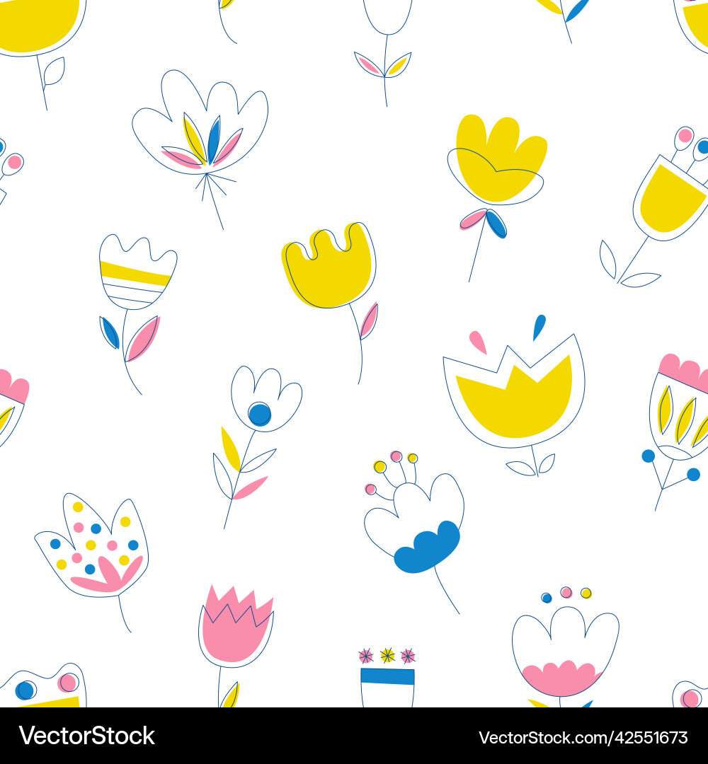 Spring cheerful pattern with tulips Spring cheerful pattern with tulips Vector Image