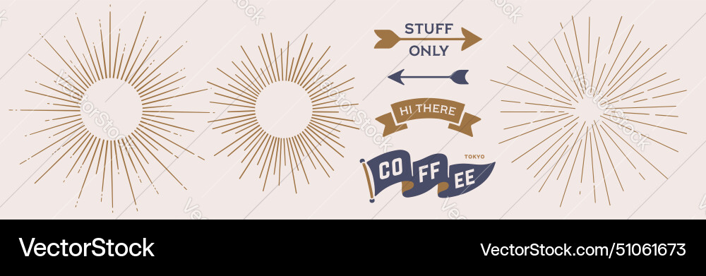 Vintage set sunburst sun light ray Vector Image