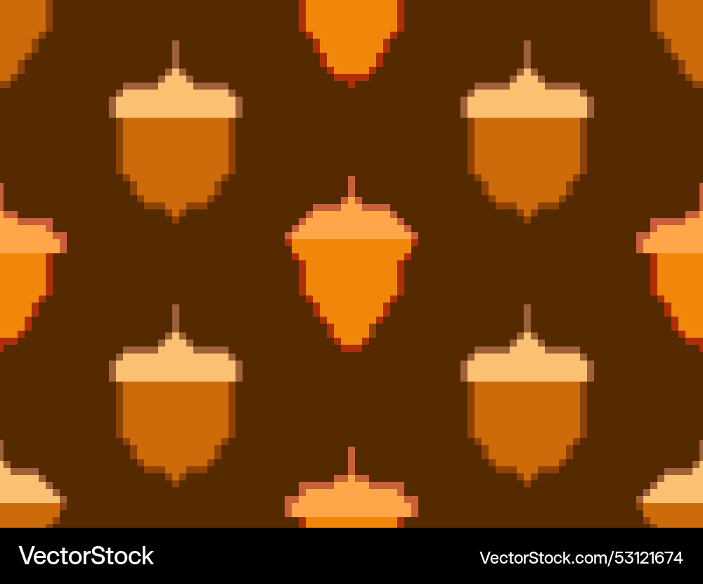 Acorns seamless pattern in pixel art style 8-bit vector image