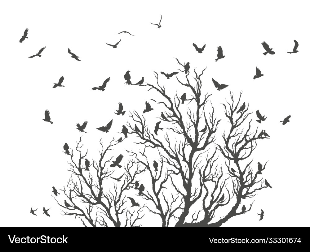 Figure flock flying birds on tree branch Figure flock flying birds on tree branch vector image