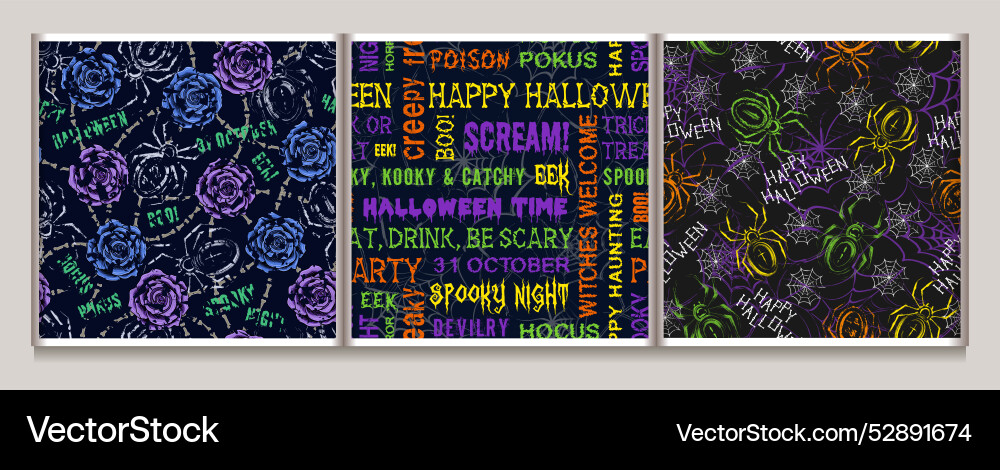 Halloween patterns with spiders spiderweb text vector image