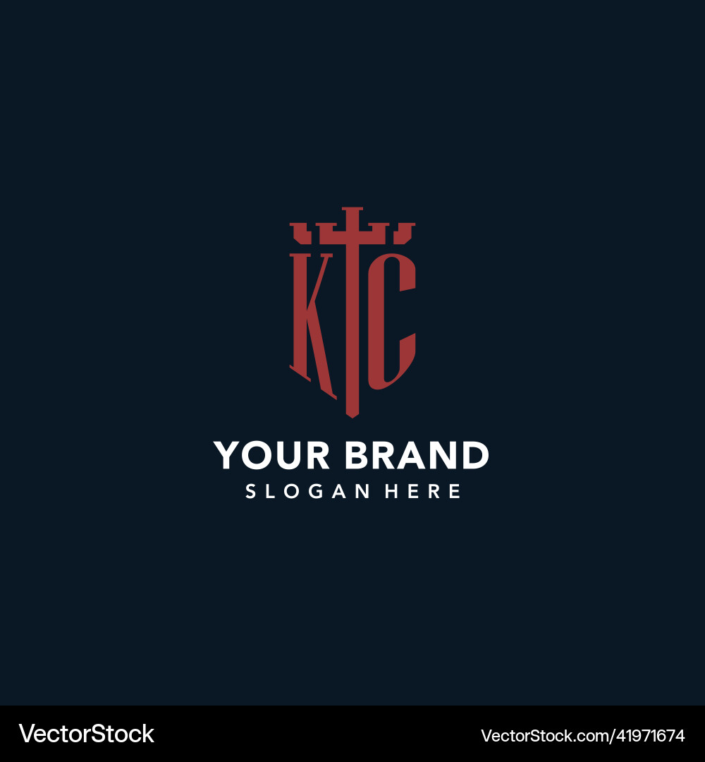 Kc initial monogram logos with sword and shield Vector Image