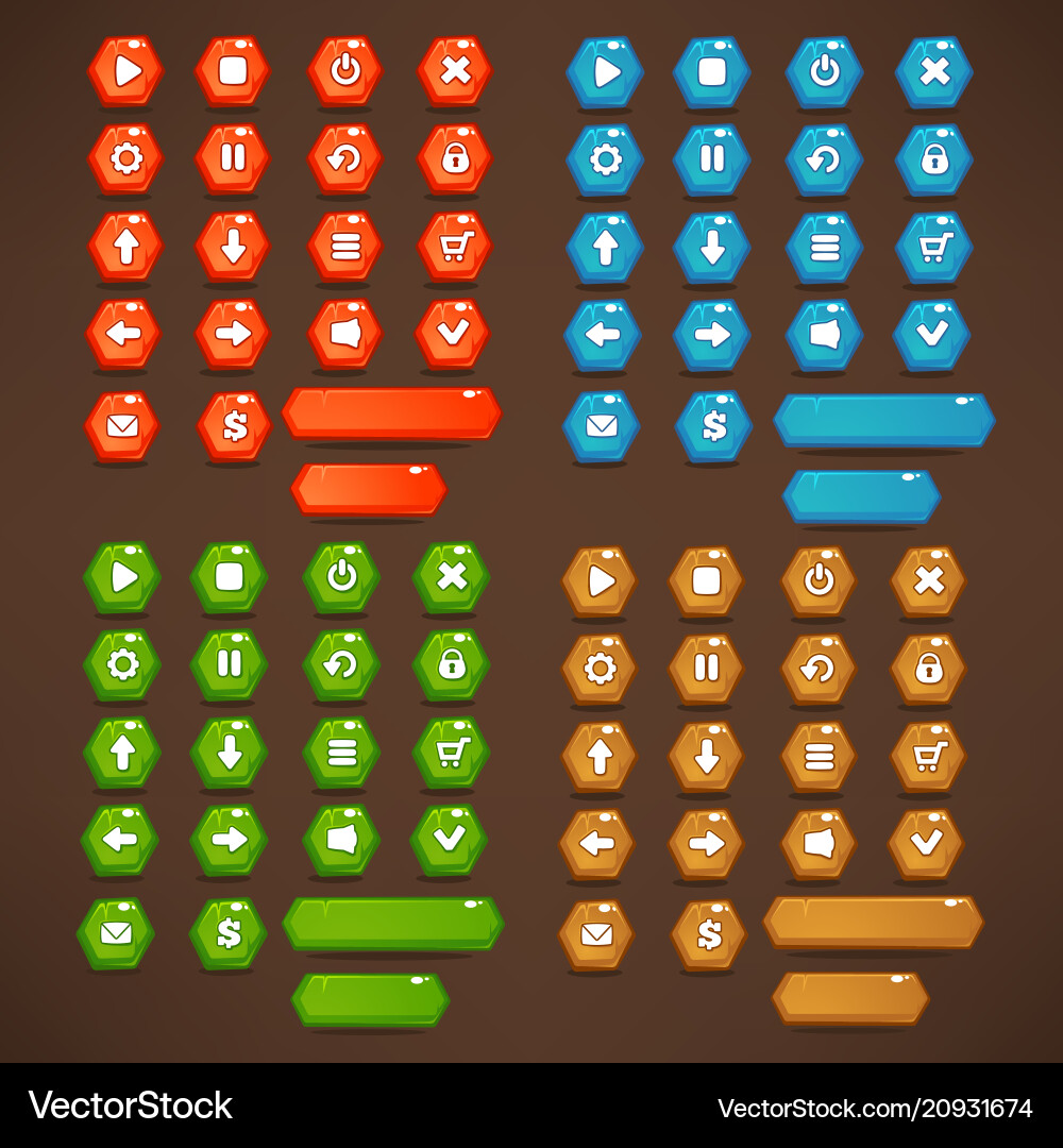 Mobile Game UI - Bright Icons & Buttons Vector Image