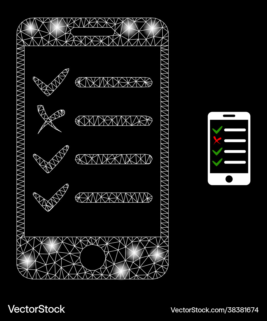 Polygonal 2d mesh mobile check list with glare Vector Image