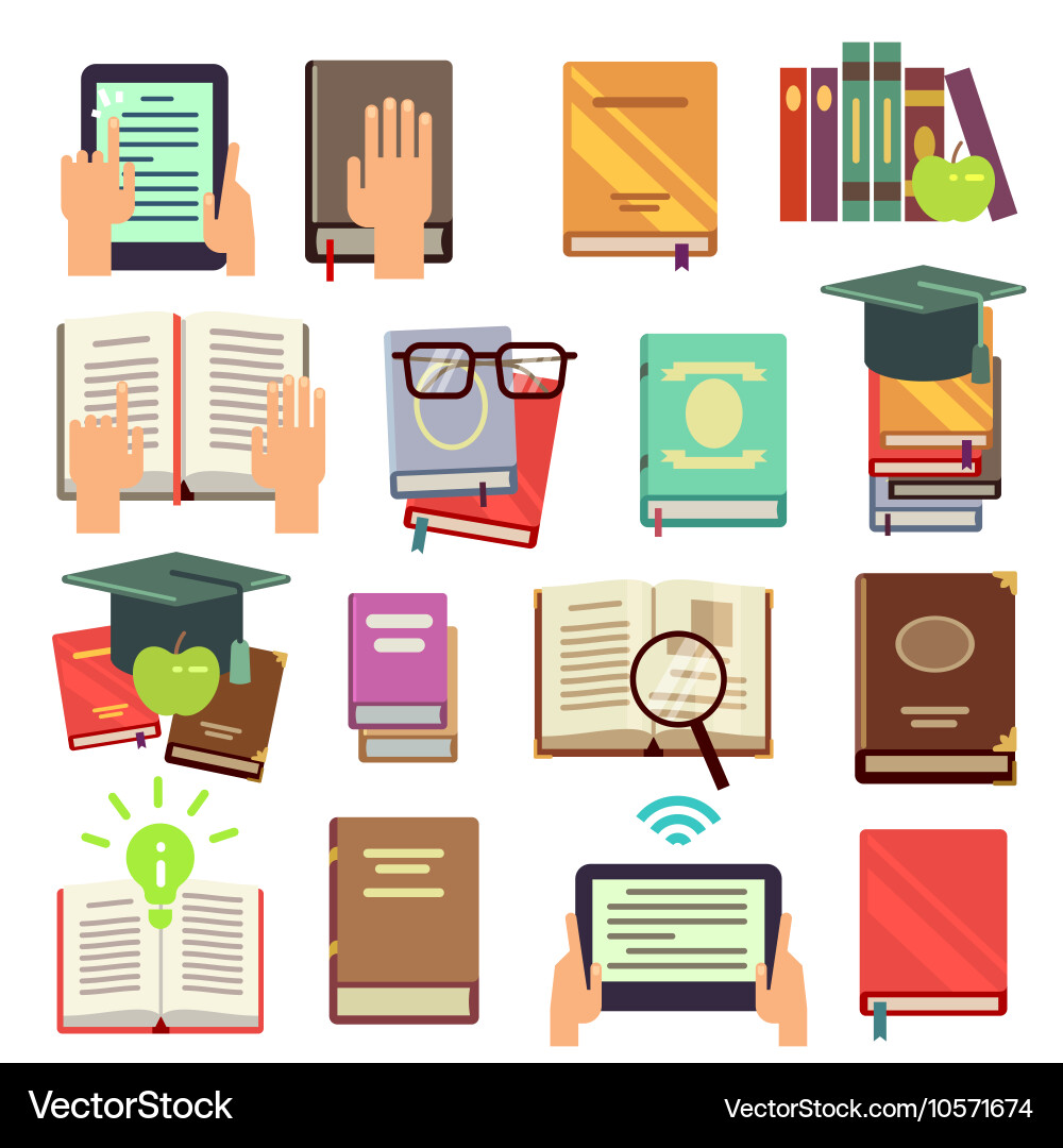 Reading & Study Flat Icons Vector Image
