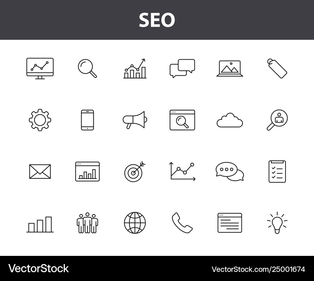 Set 24 seo and development web icons in line Set 24 seo and development web icons in line vector image