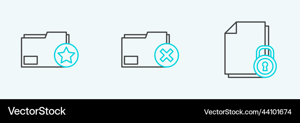 Set line document and lock folder with star Set line document and lock folder with star vector image