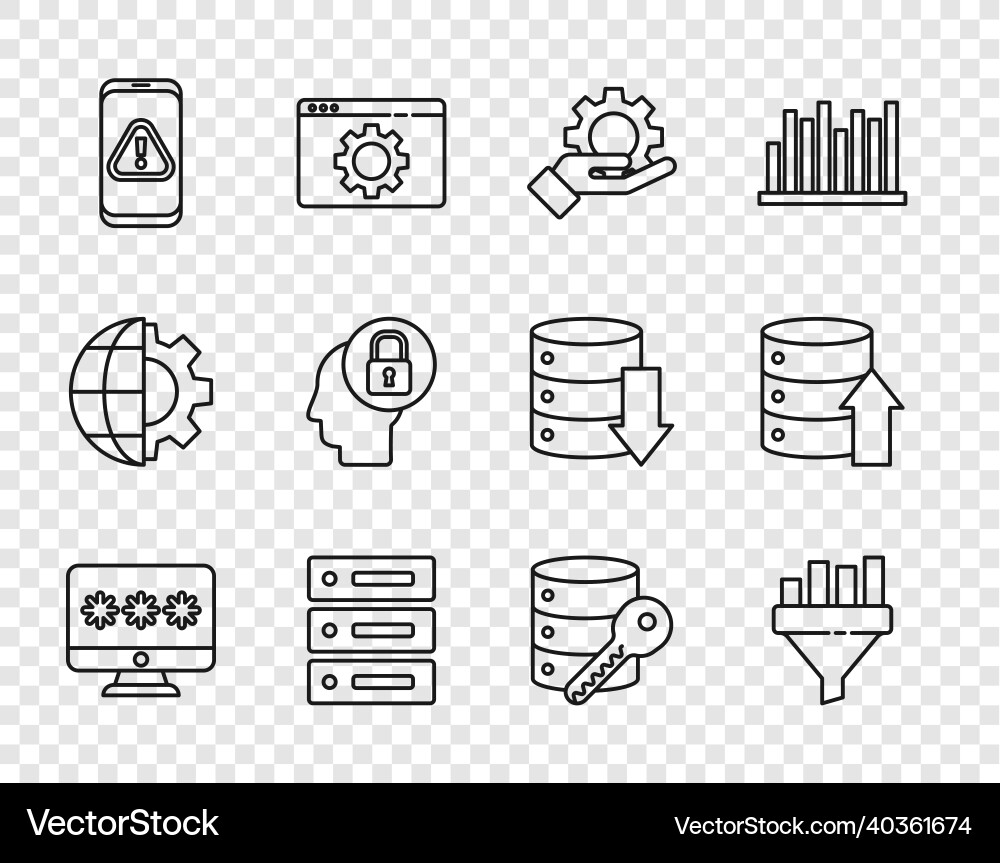 Set line monitor with password sales funnel chart Set line monitor with password sales funnel chart vector image