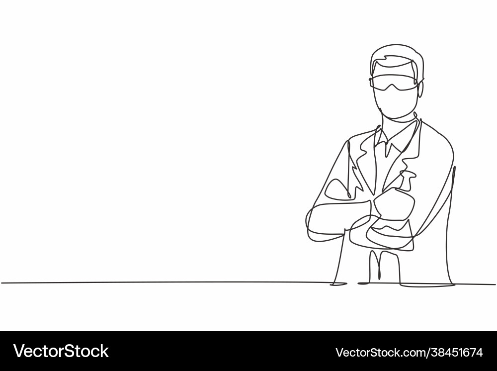 Single one line drawing young male scientist Vector Image