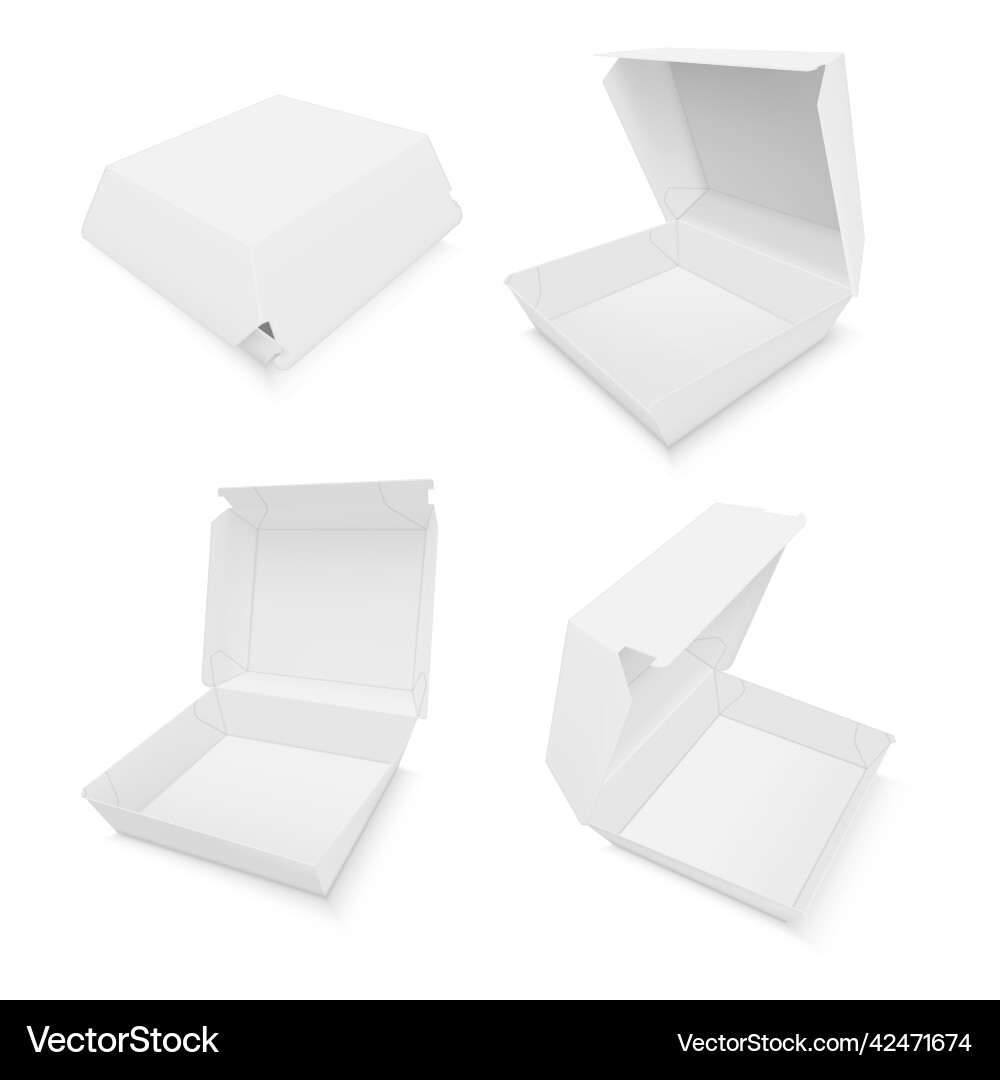 White hamburger box with open and closed cap front White hamburger box with open and closed cap front vector image