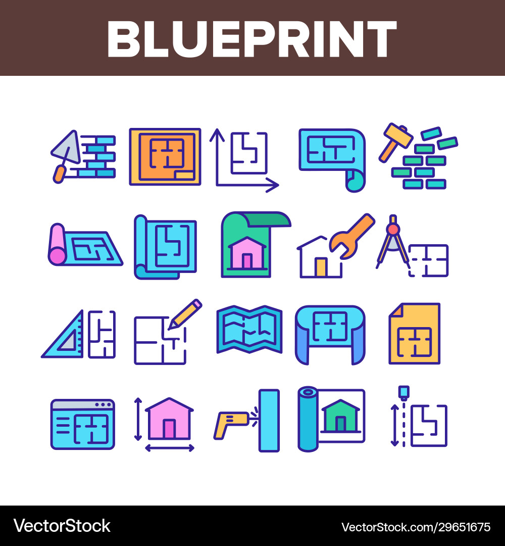 Blueprint architecture collection icons set Blueprint architecture collection icons set vector image