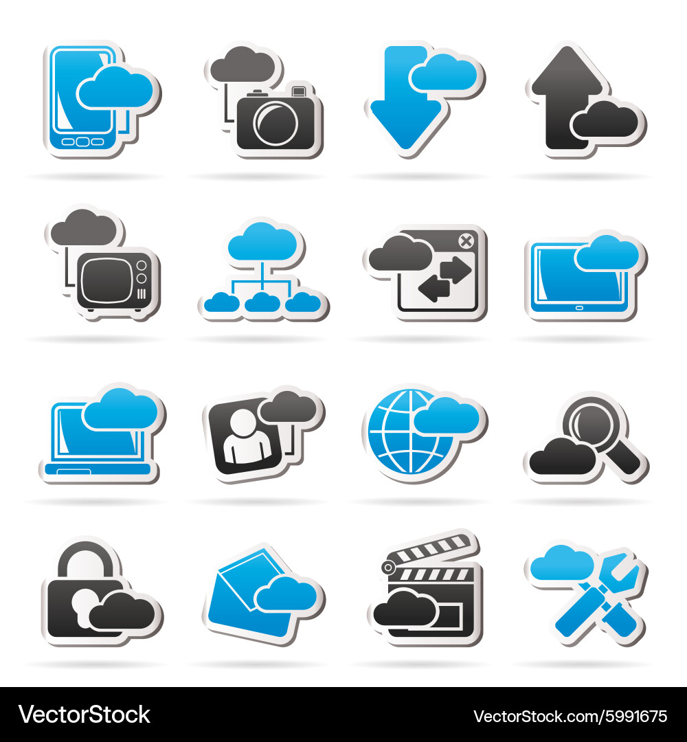 Cloud services and objects icons Vector Image
