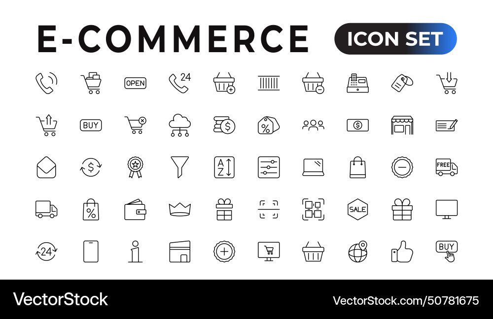 E-commerce set of web icons in line style vector image