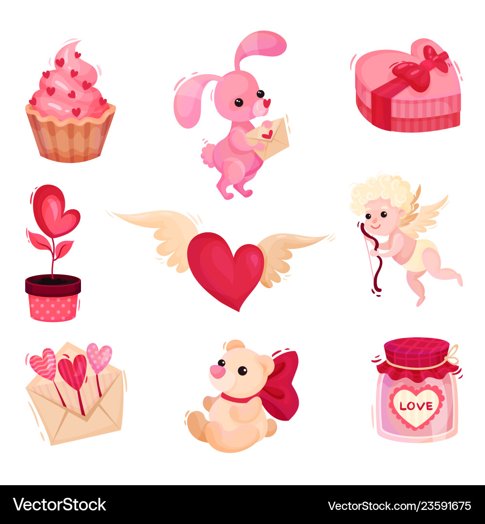Flat set of different object related Flat set of different object related vector image