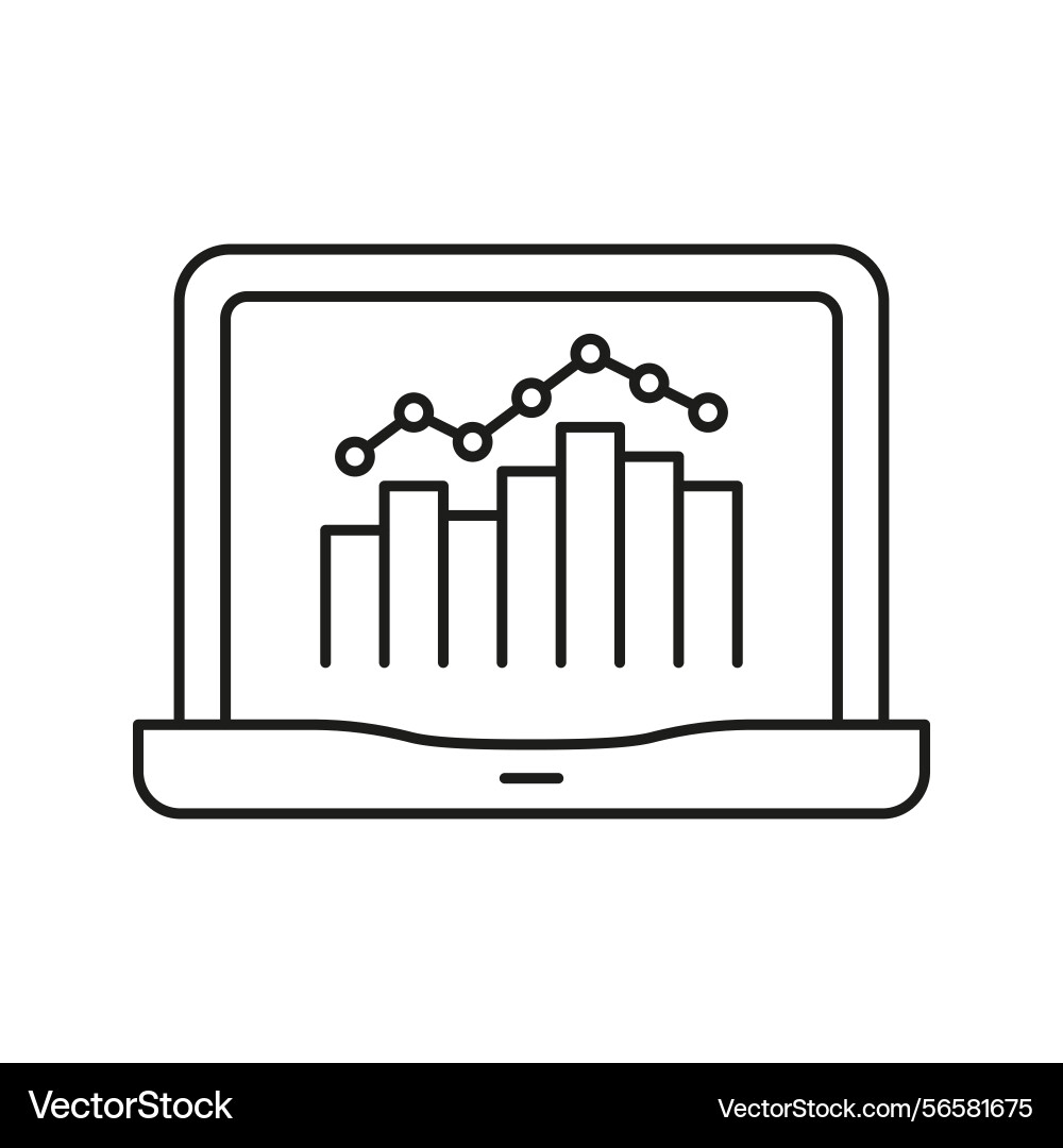 Laptop with graphs line icon data analysis Laptop with graphs line icon data analysis vector image