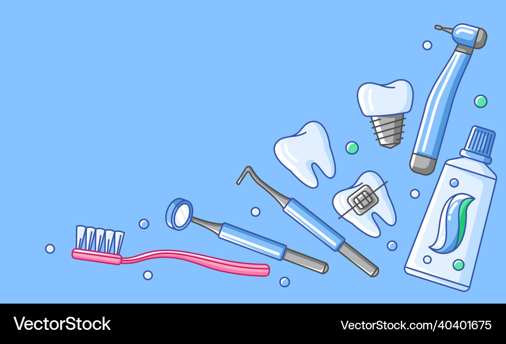 Medical card with dental equipment icons Medical card with dental equipment icons vector image
