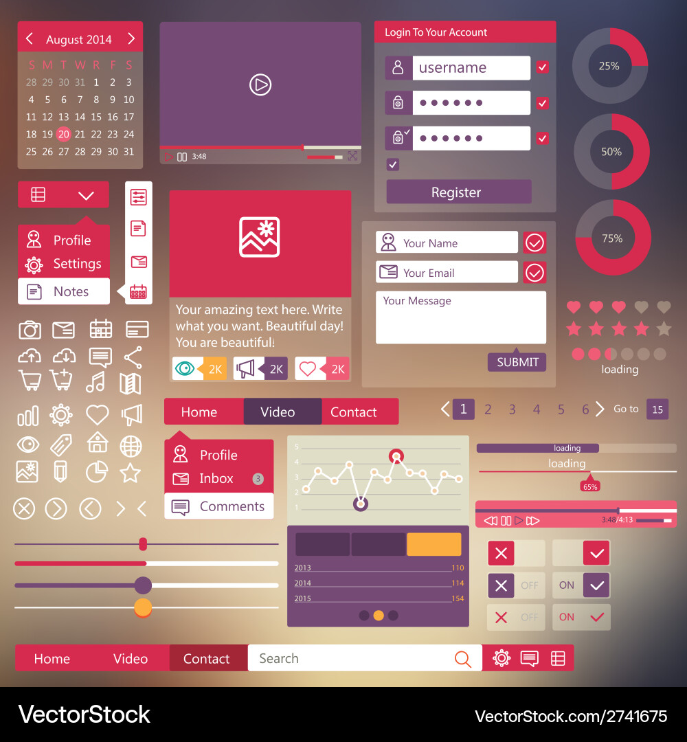 Modern UI Elements - Flat Icons & Buttons vector image