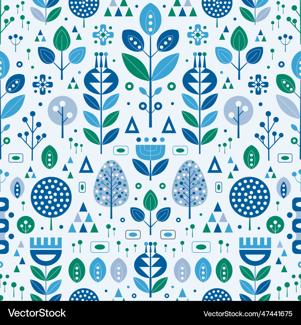 Retro scandinavian folk abstract botanical pattern Retro scandinavian folk abstract botanical pattern Vector Image
