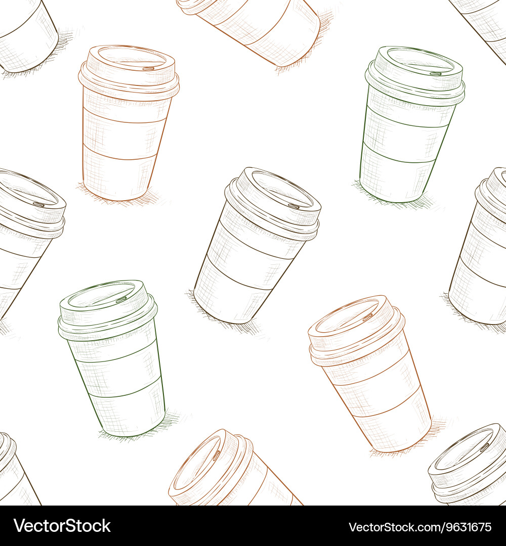 Seamless pattern scetch of coffee to go vector image