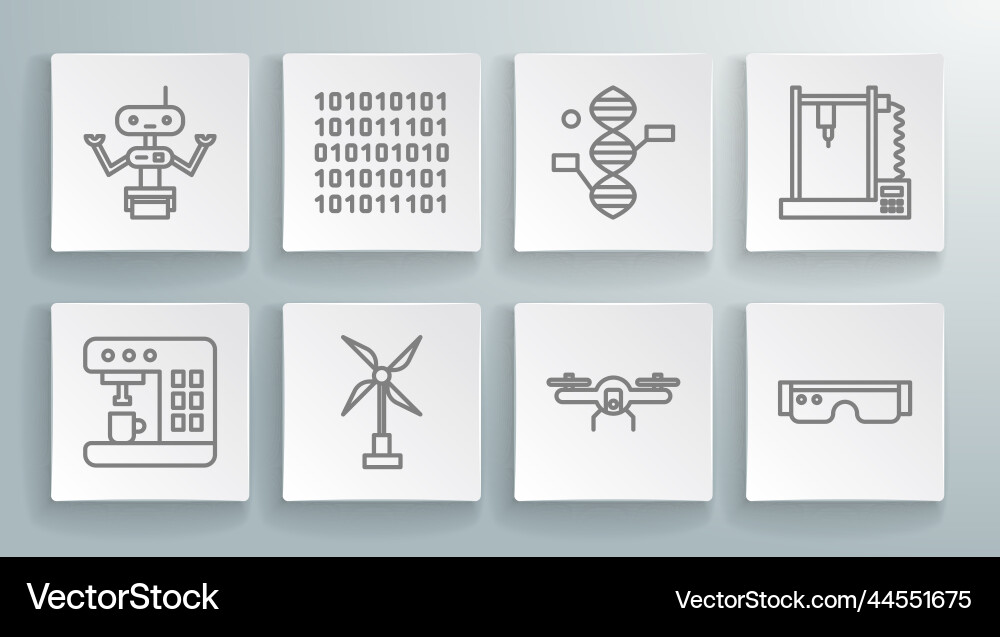 Set line coffee machine binary code wind turbine Set line coffee machine binary code wind turbine vector image