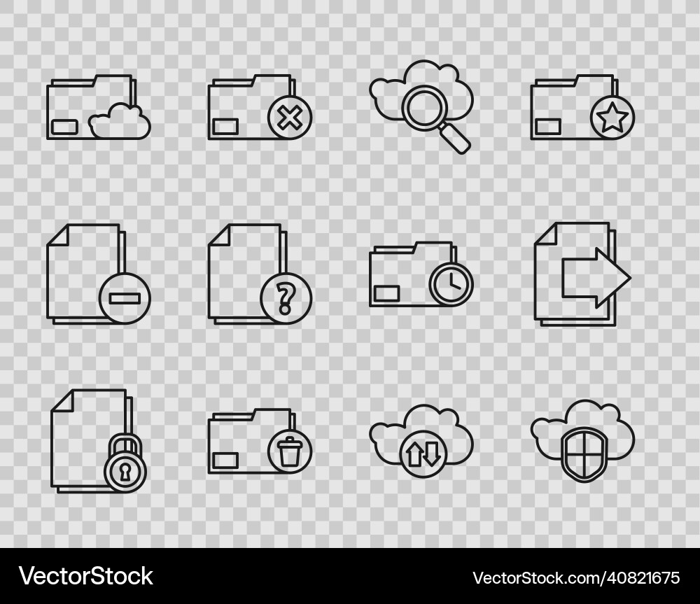 Set line document and lock cloud shield search Set line document and lock cloud shield search vector image