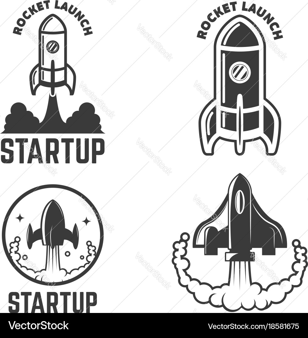 Set of emblems with rocket launch startup vector image