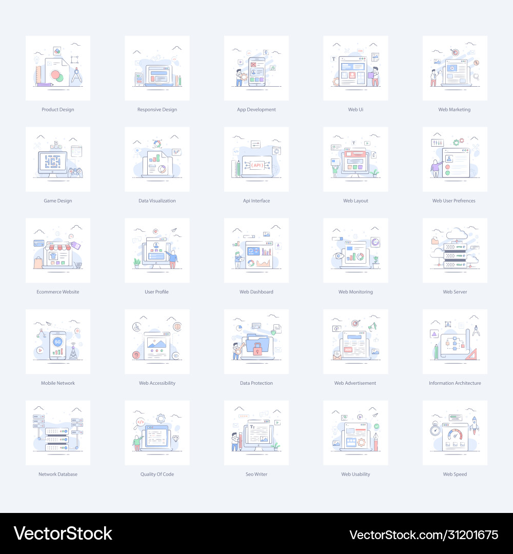 Web ui design flat icons pack vector image