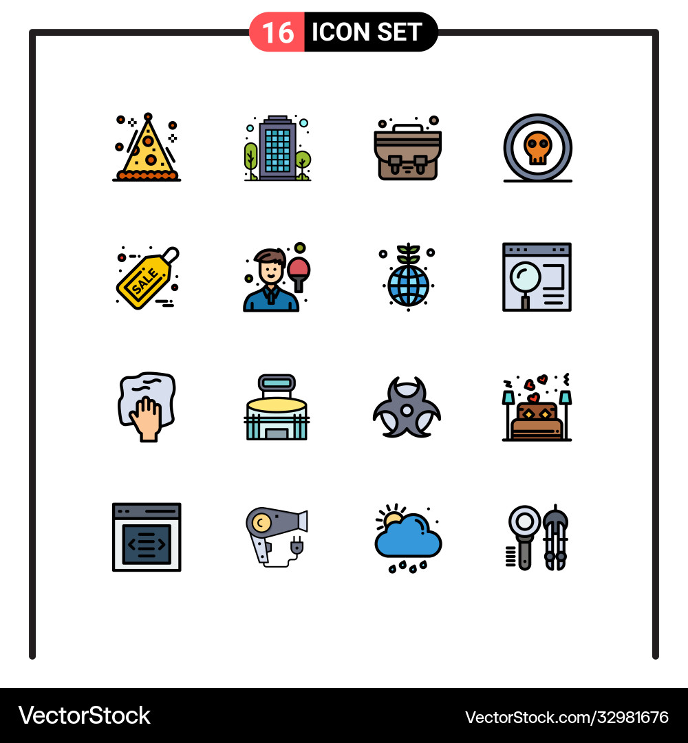 16 universal flat color filled lines set for web Vector Image